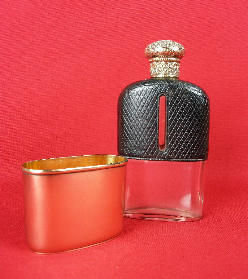 silver gilt hip flask